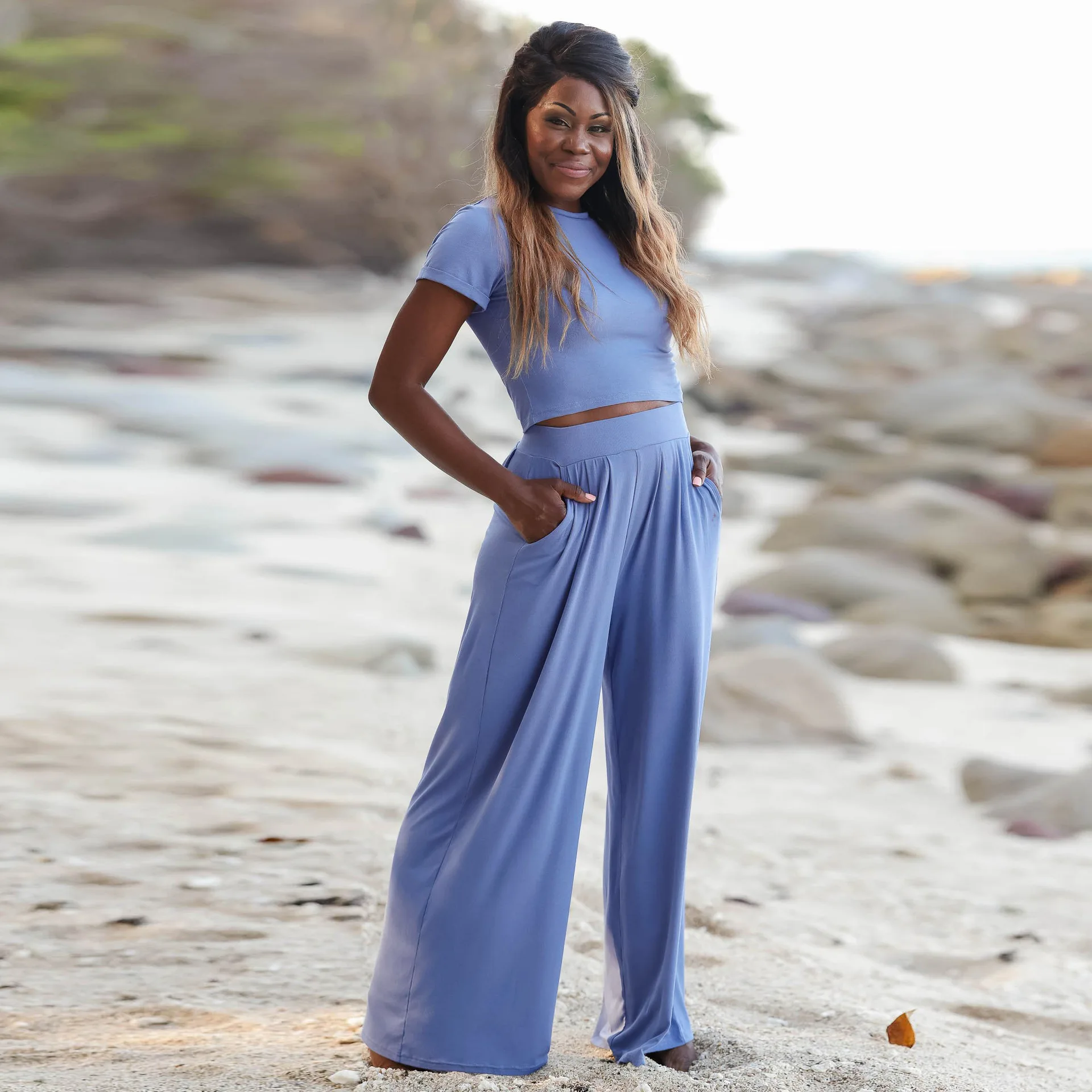 Fashion Women Set 2023 Summer New Set Solid Color Round Neck Short Sleeve T-shirt Elastic Belt Long Pants Two Piece Sports Set