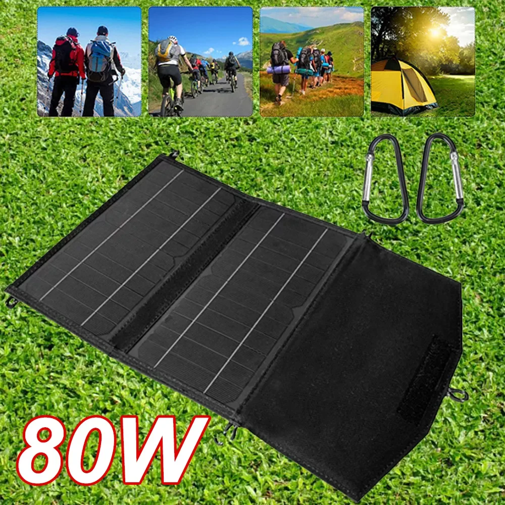 

NEW 80W Foldable Solar Panels 5V Output Devices Portable Waterproof Dual USB Safe Solar Charger for IPad IPhone Camping Smartpho