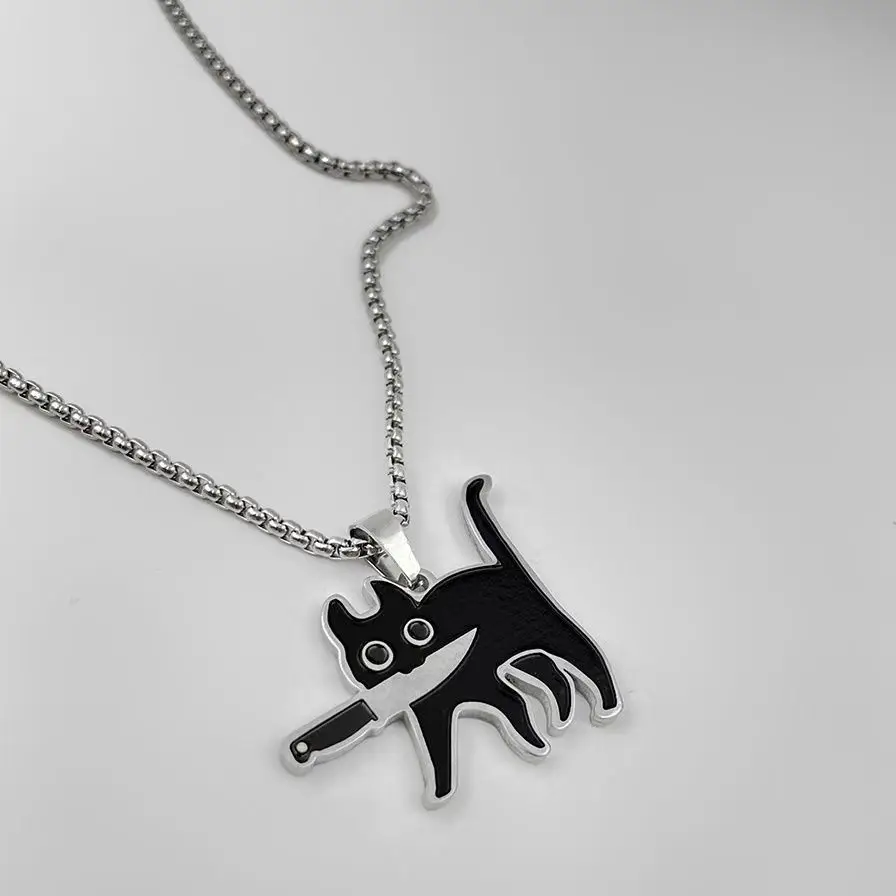 Хип-хоп модный нож с котом длинный кулон ожерелья для женщин и мужчин забавный