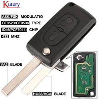 kutery 434mhz askfsk 2 buttons flip key for peugeot 107 207 307 307s 308 407 607 remote control fob pcf7961 pcf7941 chip