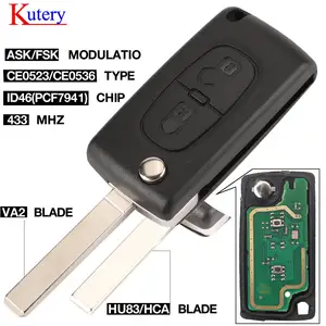Kutery 434 МГц FSKASK 2 кнопки флип ключ для Peugeot 107 207 307 307S 308 407 607 пульт дистанционного управления Fob PCF7961 PCF7941 чип