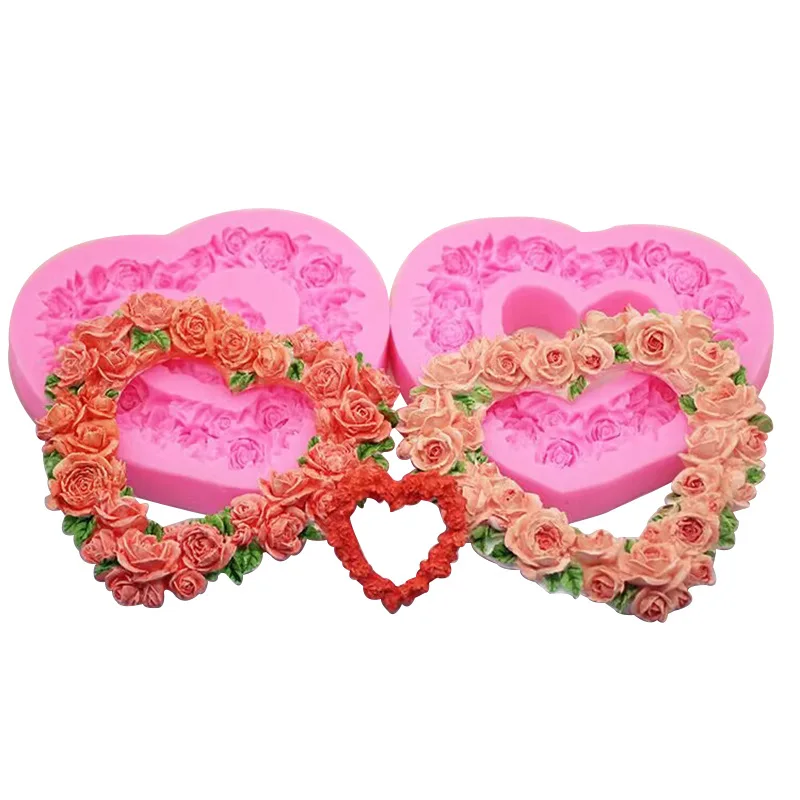 

2 Models of Rose Heart Large Wreath Silicone Mold, Sugar Flipping Chocolate Mold L071