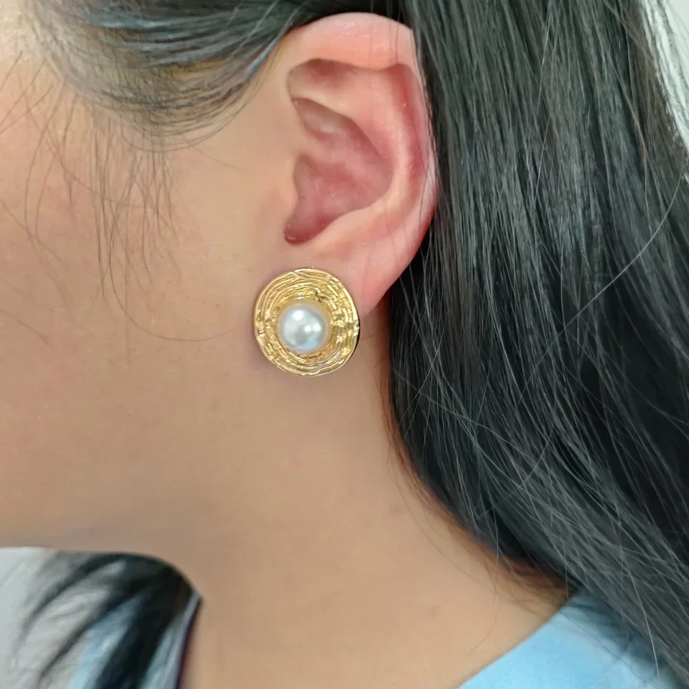 Плиссированные серьги-гвоздики с жемчугом новые ювелирные изделия Y2K модные