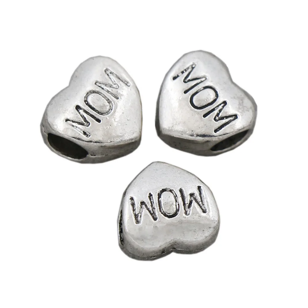 

25Pcs Smooth MOM Heart Spacer Beads Cuentas Bisutería Fashion Jewelry Findings Components Antique Silver Zinc Alloy L1278