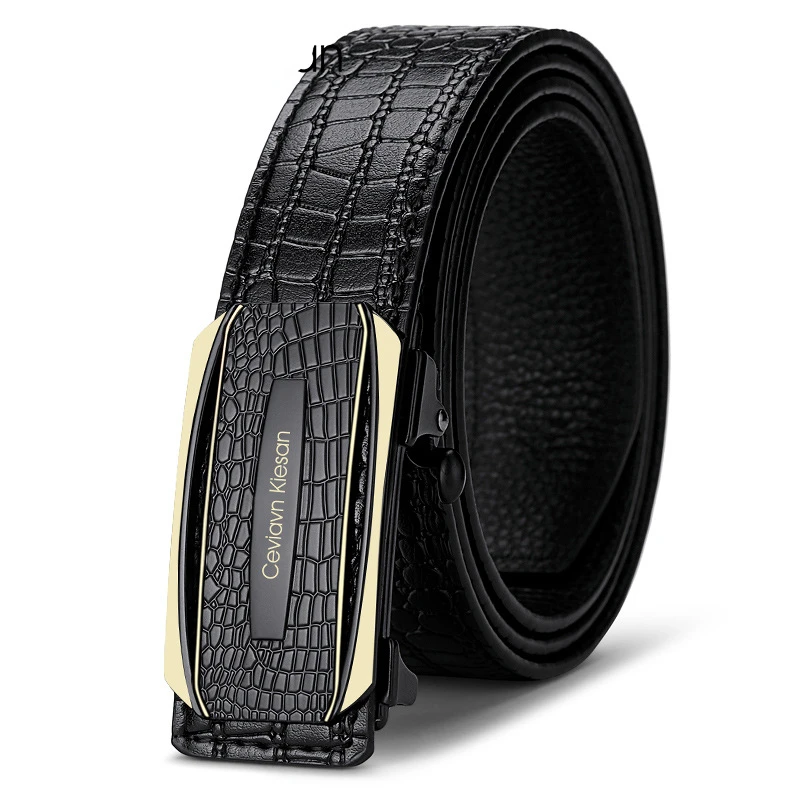 Men's Genuine Leather Toothless Automatic Buckle Leather High-grade Crocodile Pattern Belt Men's Business Casual Pants Belt