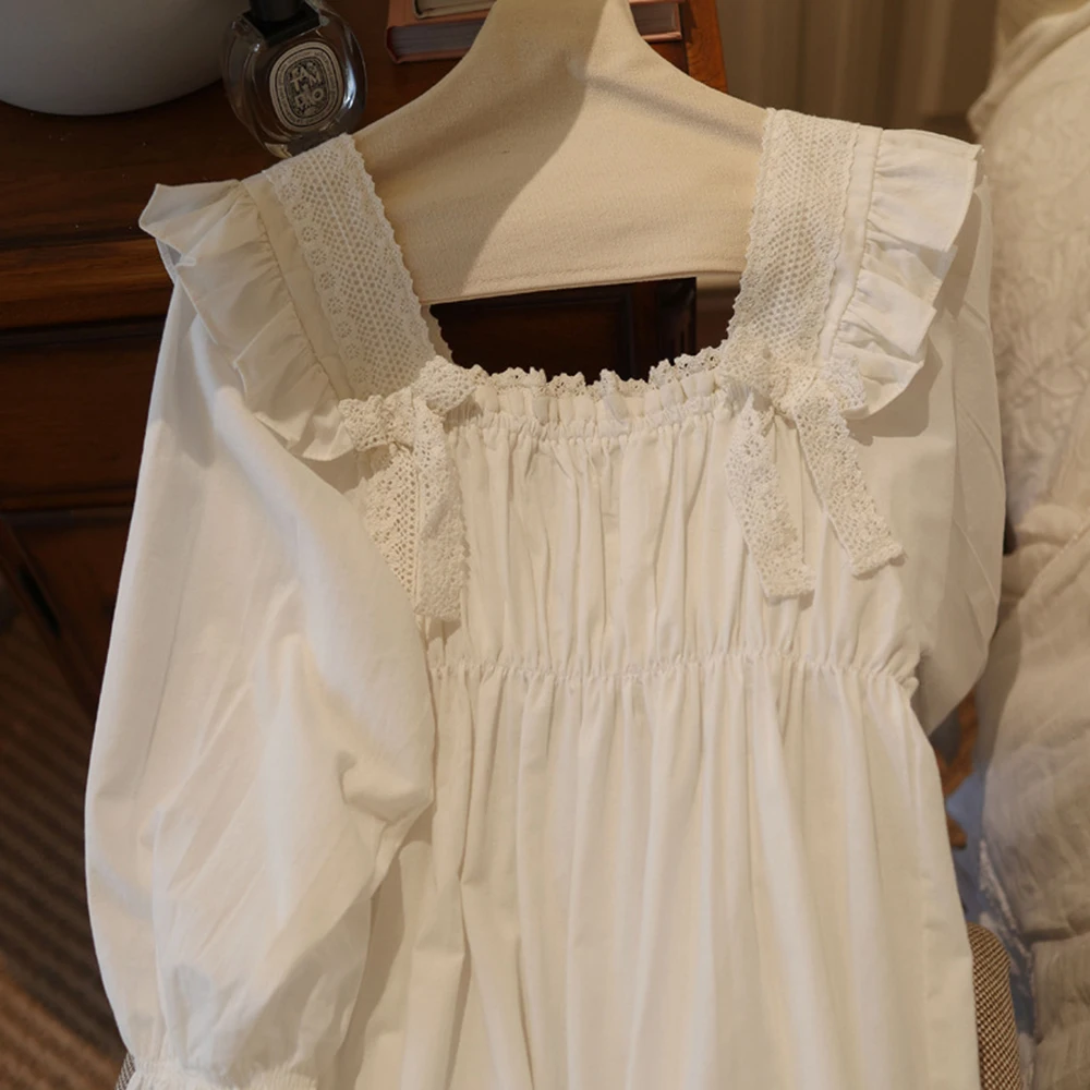 2022 New Women Sweet Princess Nightdress Retro Pure Cotton Nightgown For Spring Autumn Long Sleeve Loose Soft Lounge