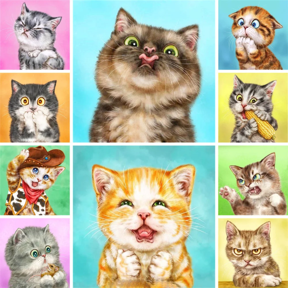 

Animal Cat Paint By Number DIY Stickers & Posters Craft Kits For Adults Room Decoration Mother's Gift Free Shipping HOT