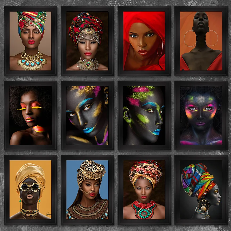 

African Art Woman Canvas Painting Wall HD Picture Beauty Girl Scandinavian Posters and Prints for Living Room Home Decor Cuadros