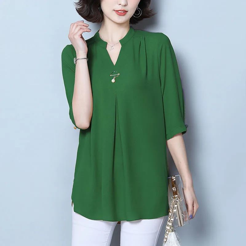 Fashion Solid Color Beading Folds Chiffon Blouse Women's Clothing 2023 Spring New Oversized Casual Pullovers Commute Shirt