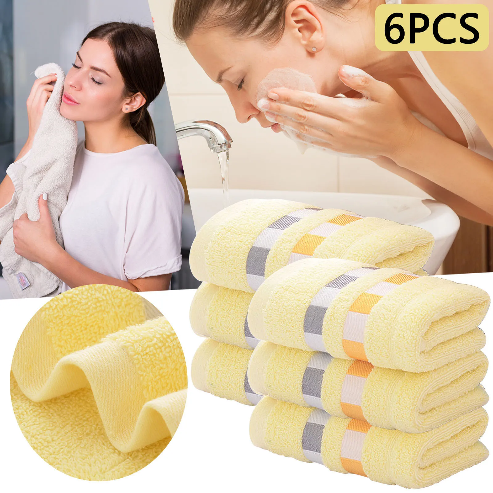 

6PC Towel Absorbent Clean And Easy To Clean Cotton Absorbent Soft Suitable For Kitchen Bathroom Living Room Towel Shower