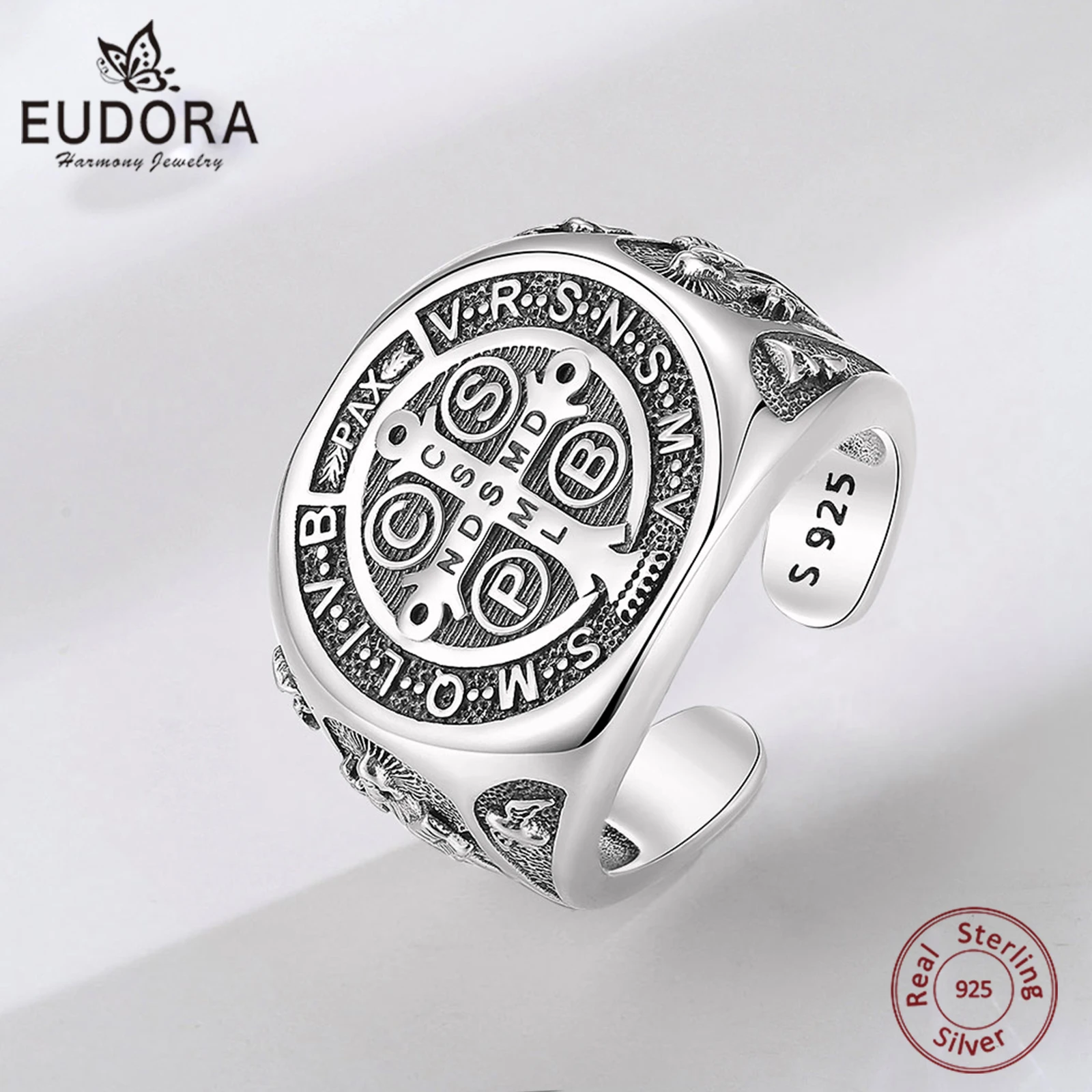 Eudora 925 пробы Серебряное регулируемое кольцо Винтажное в виде креста-бенедика