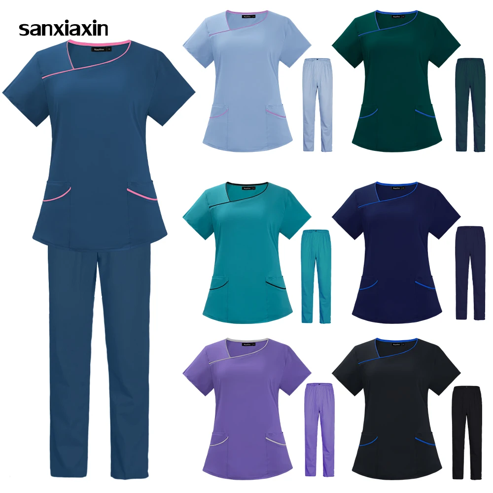 

Beauty Salon Elastic Breathable Spa Uniform Fashion Slim Fit Top Scrub Clothes Women Scrubs Lab Coat Nurse Accessories Uniform