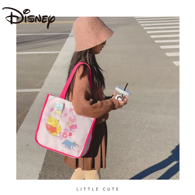 Disney Cute Cartoon Winnie The Pooh Children's Cotton Linen Bag 2023 New Sophia Painted Casual Shoulder Bag Light Handbag