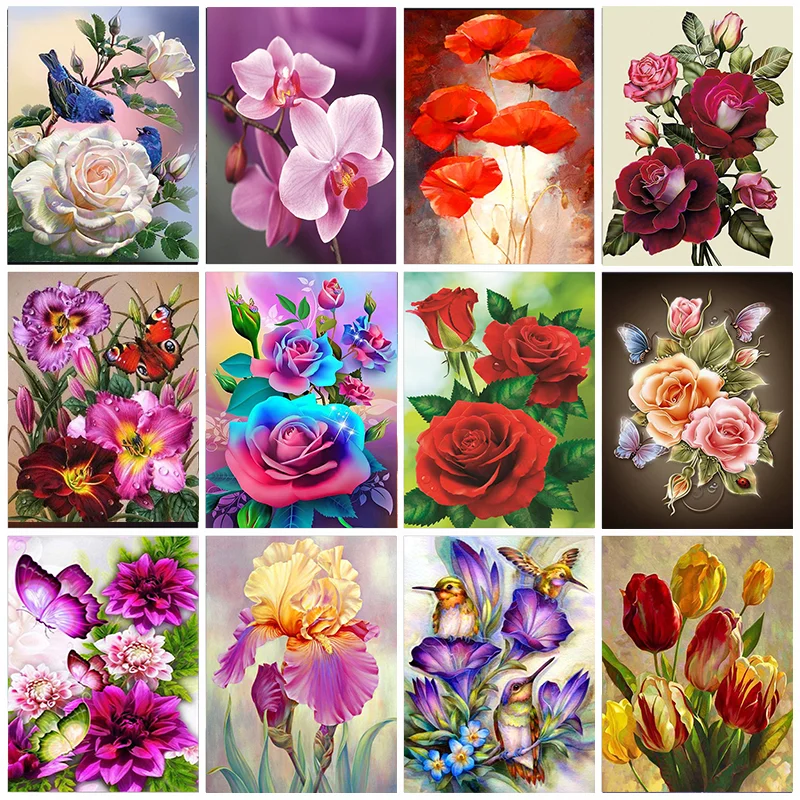 5D Diy Diamond Painting Rose Flowers Full Round Drill Diamond Embroidery Mosaic Cross Stitch Kit Home Living Room Bedroom Decor