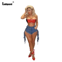 ladiguard 2022 sexy ripped denim shorts women casual tassel short jeans plus size 3xl ladies vintage button fly exotic hotpants