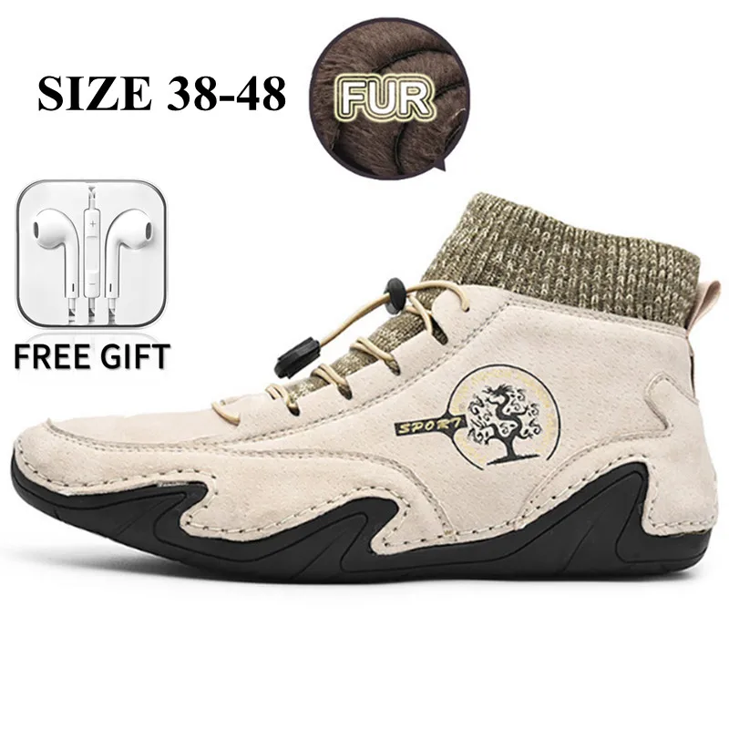 

Men Boots Winter Warm Snow Boots Leather Casual Sneakers Men Fashion Slip-On Non-Slip Outdoor Walking Shoes Size 38-48