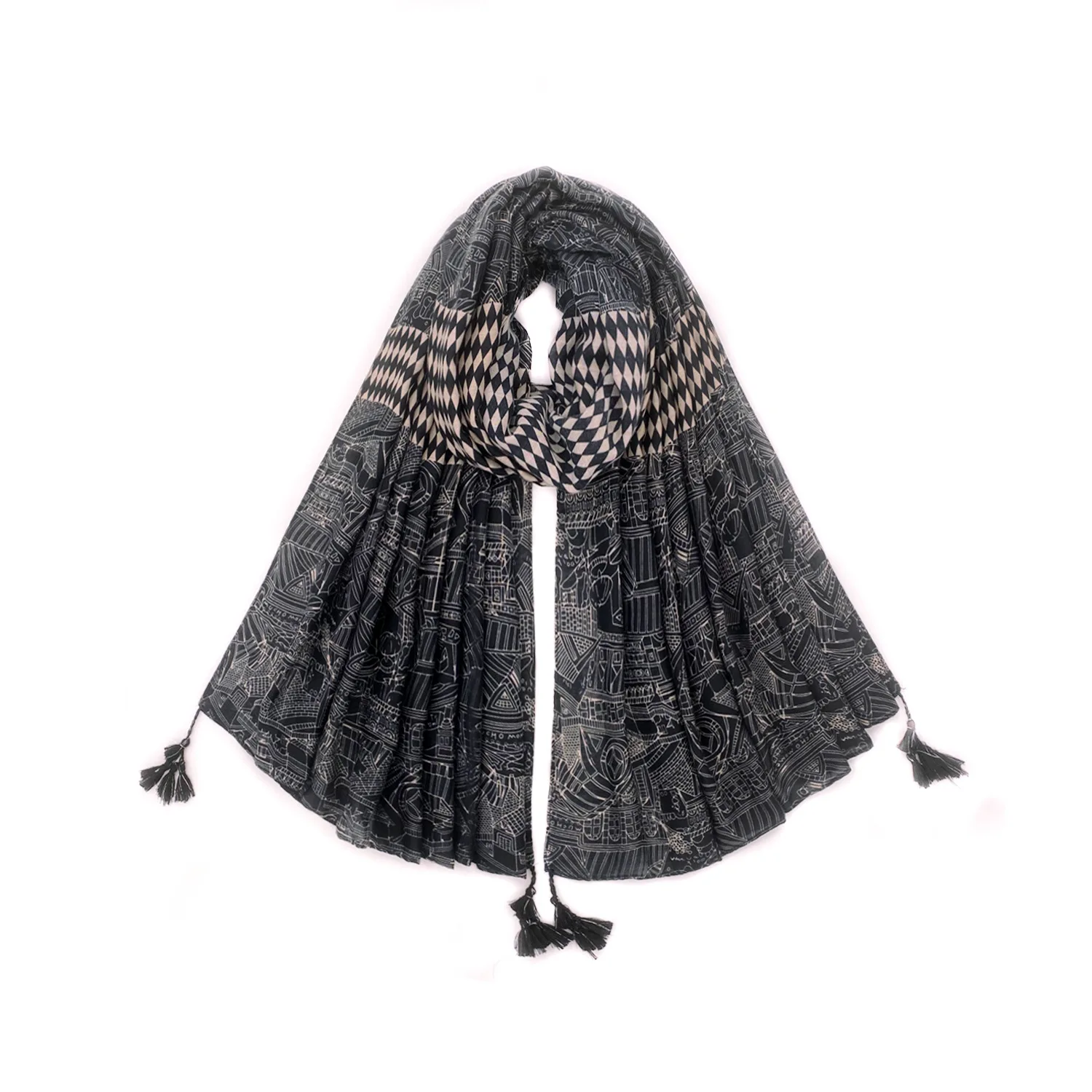 

2022 Newest Women leopard Geometry Pattern Scarf Cotton Voile Scarf Shawls
