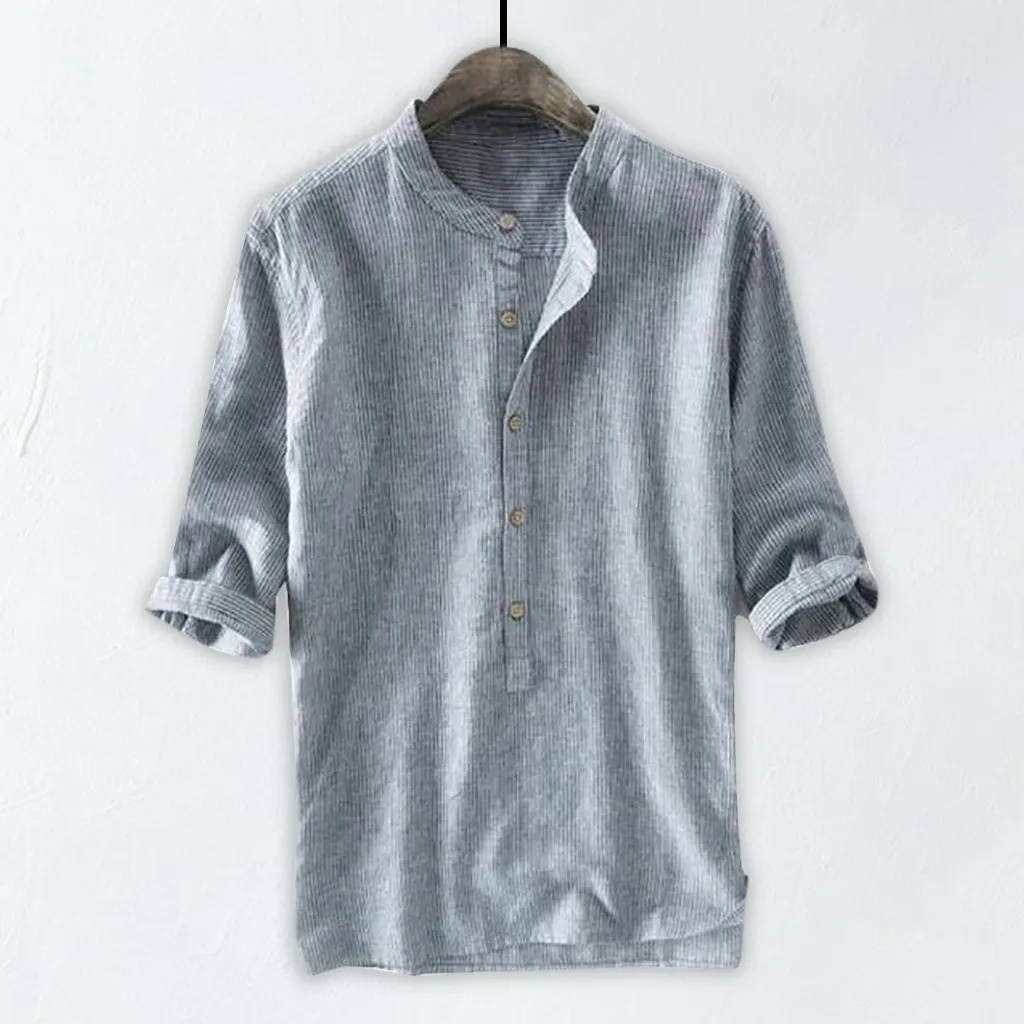 

Faux Cotton Linen Hot Sale Men's Short-Sleeved Shirts Summer Solid Color Turn-Down Collar Casual Beach Style Plus Size Outfits