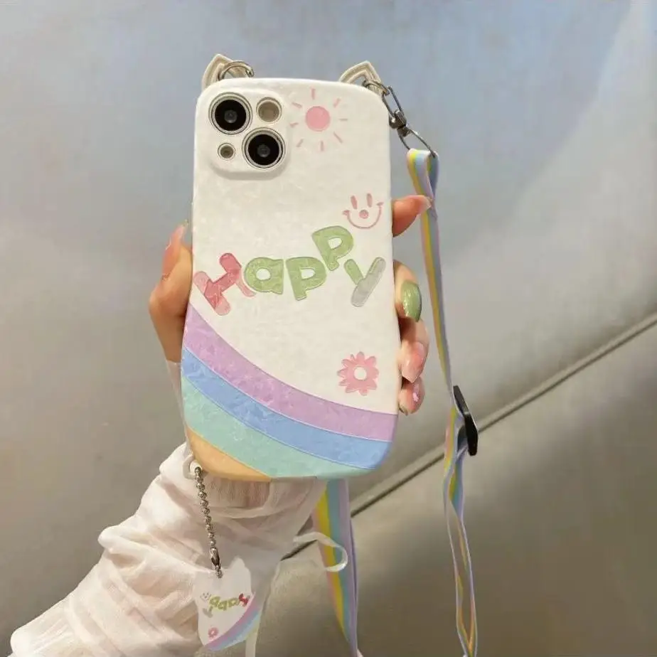 

Fashion Simple sling for iPhone 14promax Ins Wind Rainbow Cross Case 13pro 12 11 Xs Xsmax Xr 8plus Cute Fall Protection Cover