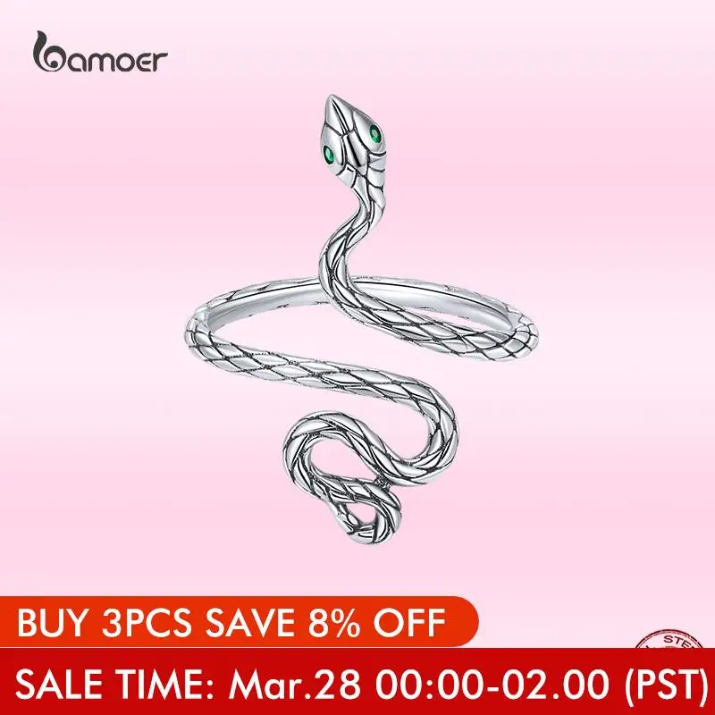 

Bamoer 2021 Personalized Silver Snake Ring for Women Unique 925 Sterling Silver Ring Fashion Party Jewelry Accessories GAR199
