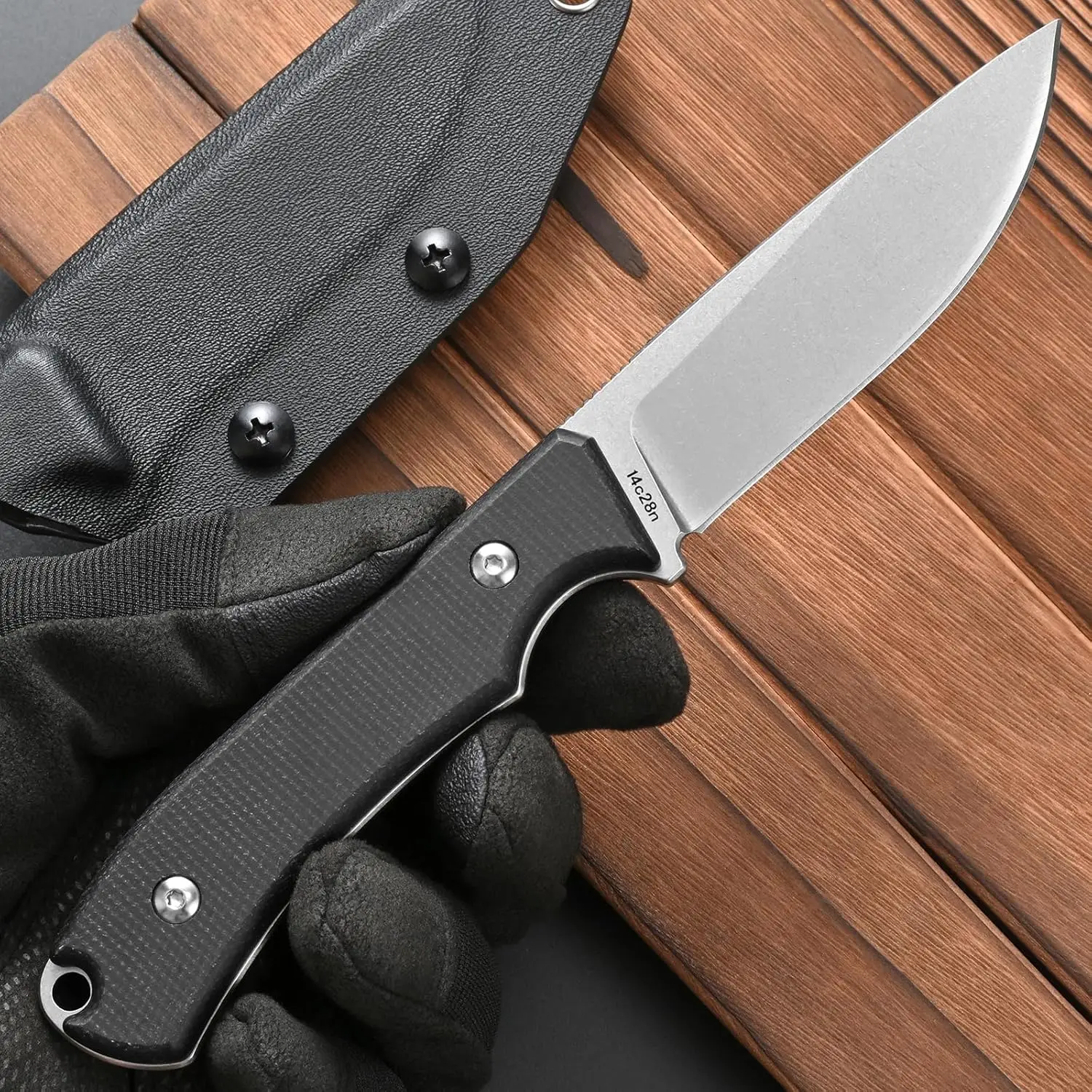 Фото Нож Eafengrow FF114 с фиксированным клинком из стали 14C28N, рукоять из микарты, цельнометаллический, для активного отдыха, кемпинга, работы и выживания №3