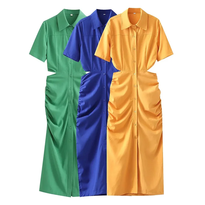 

Женское платье-рубашка средней длины, элегантное Привлекательное платье с коротким рукавом и разрезом на талии, 2021