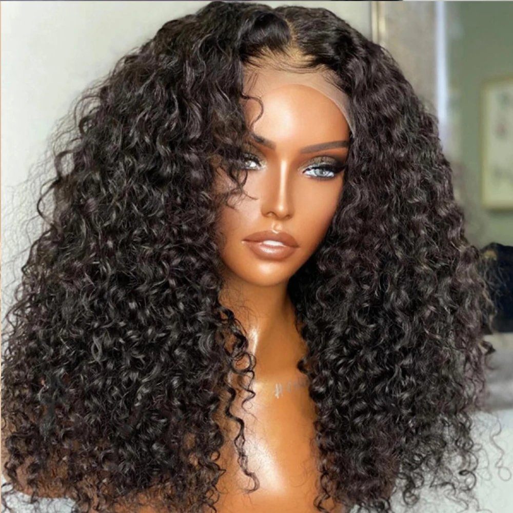 

Kinky Curly 180 Density Synthetic Lace Front Wig For Black Women With BabyHair Preplucked High Temperature Glueless 26Inch Long