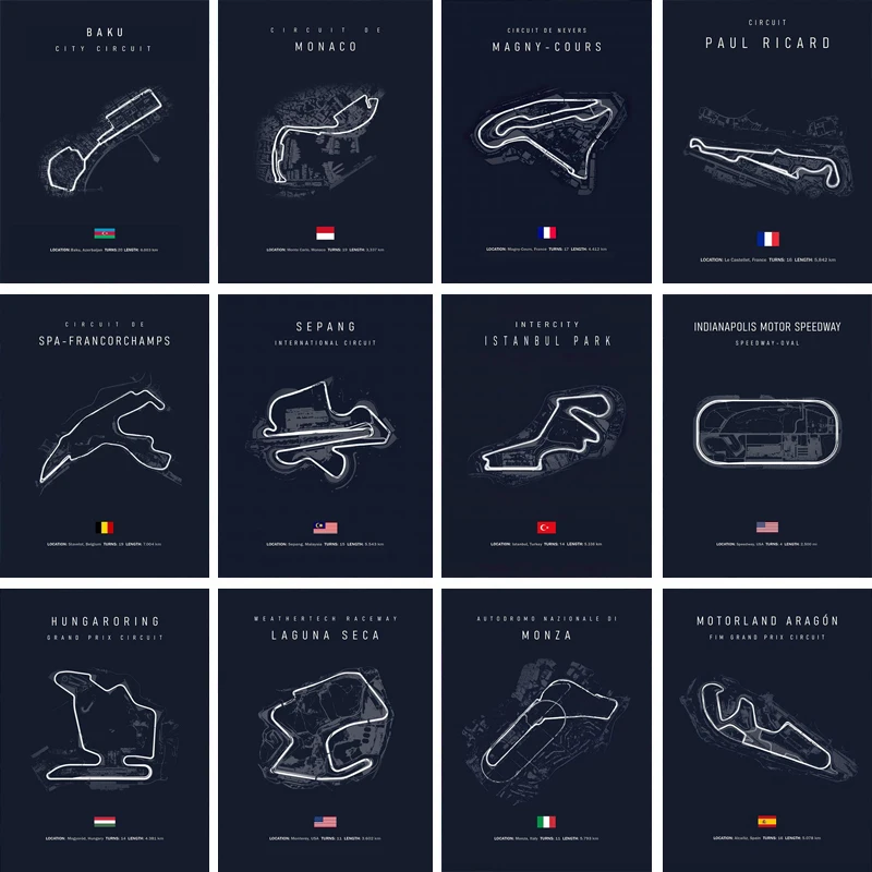 

Circuit F1 Poster Inpu Island Jerez Catalonia Sepang International Circus Circuit Canvas Painting Wall Picture Artist Home Decor