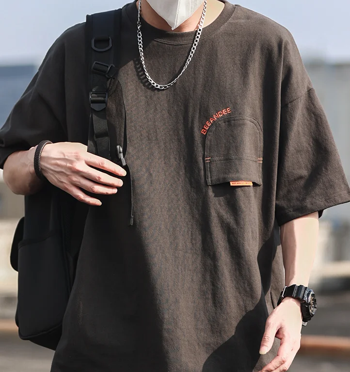

M4856 Men's Fashion Brand Short Sleeve Japanese Loose Versatile Personality Undercoat Casual Crew Neck T-shirt