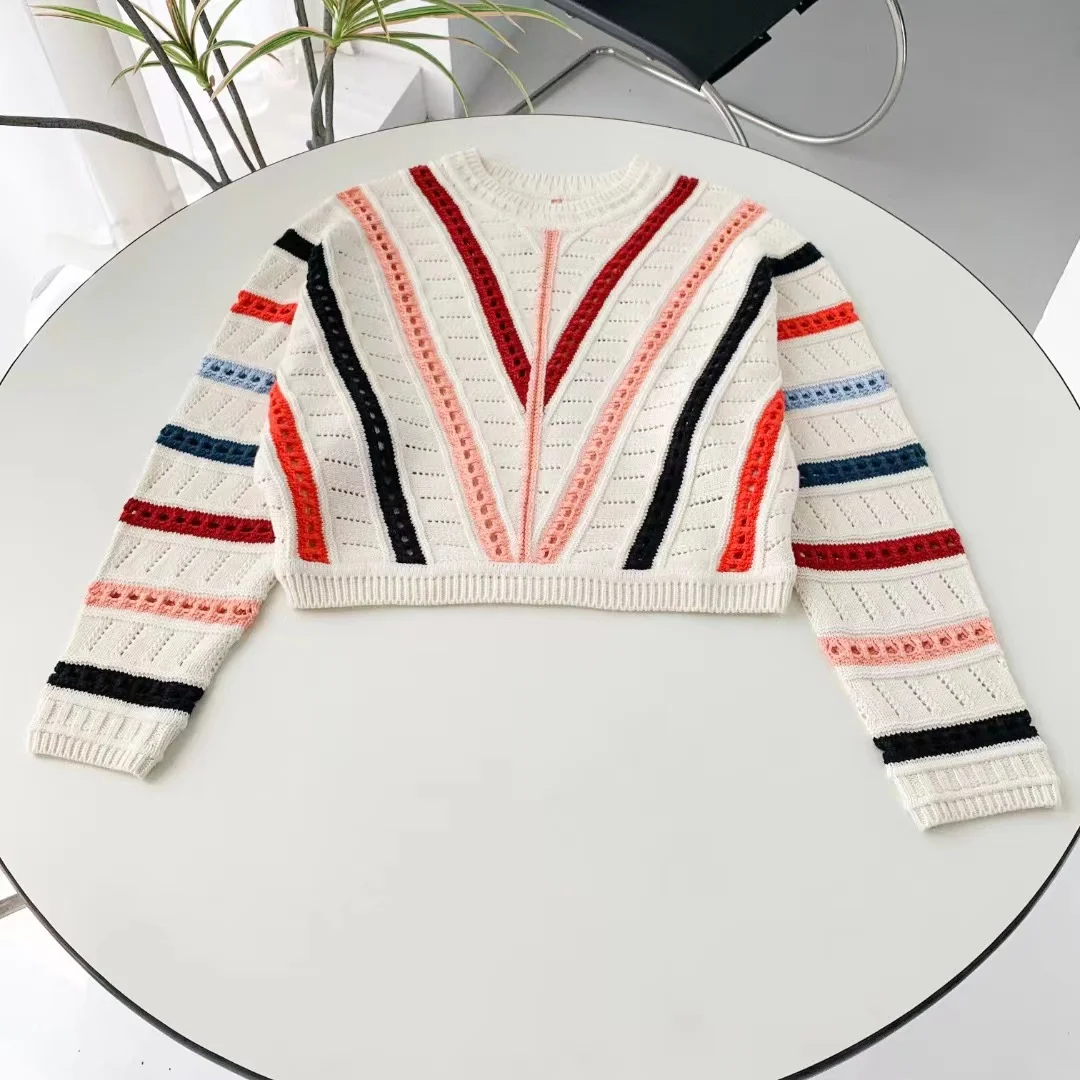 

High-end European and beautiful women's autumn clothing 2022 new style lazy style striped sweater knitted sweater women's clothi