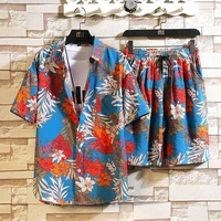 fashion hawaiian beach flower shirt short sleeve set 2022 summer mens loose japanese shirt shorts two piece set male m 5xl