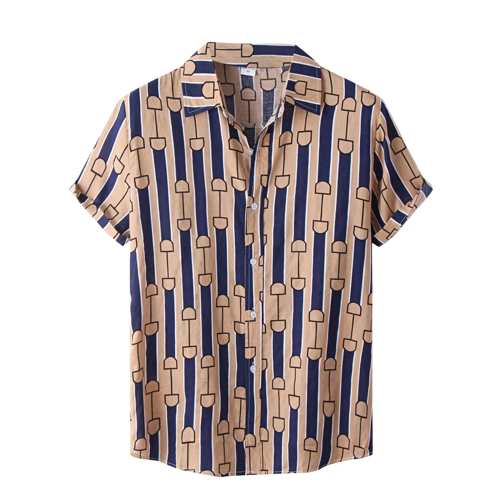 

Collar Turn-Down Shirt Sleeve Short Hawaiian Print Casual Stripe Men's Men Shirts X Short