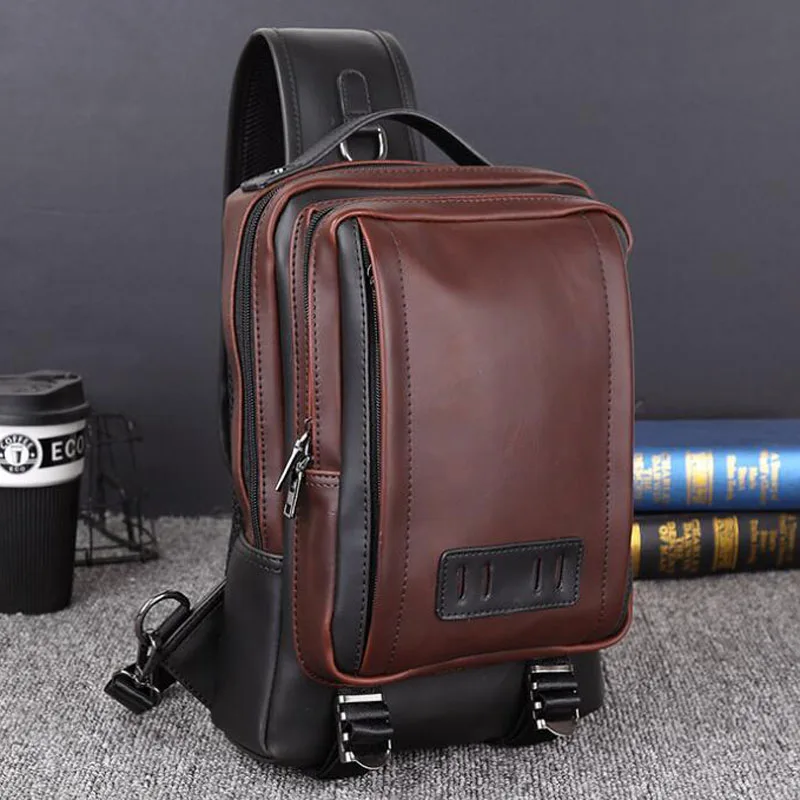 

Retro Men's Shoulder Bag Large Capacity Handbag Men Crossbody Bag Casual PU Leather Men Messenger for Men Sling Chest Bag