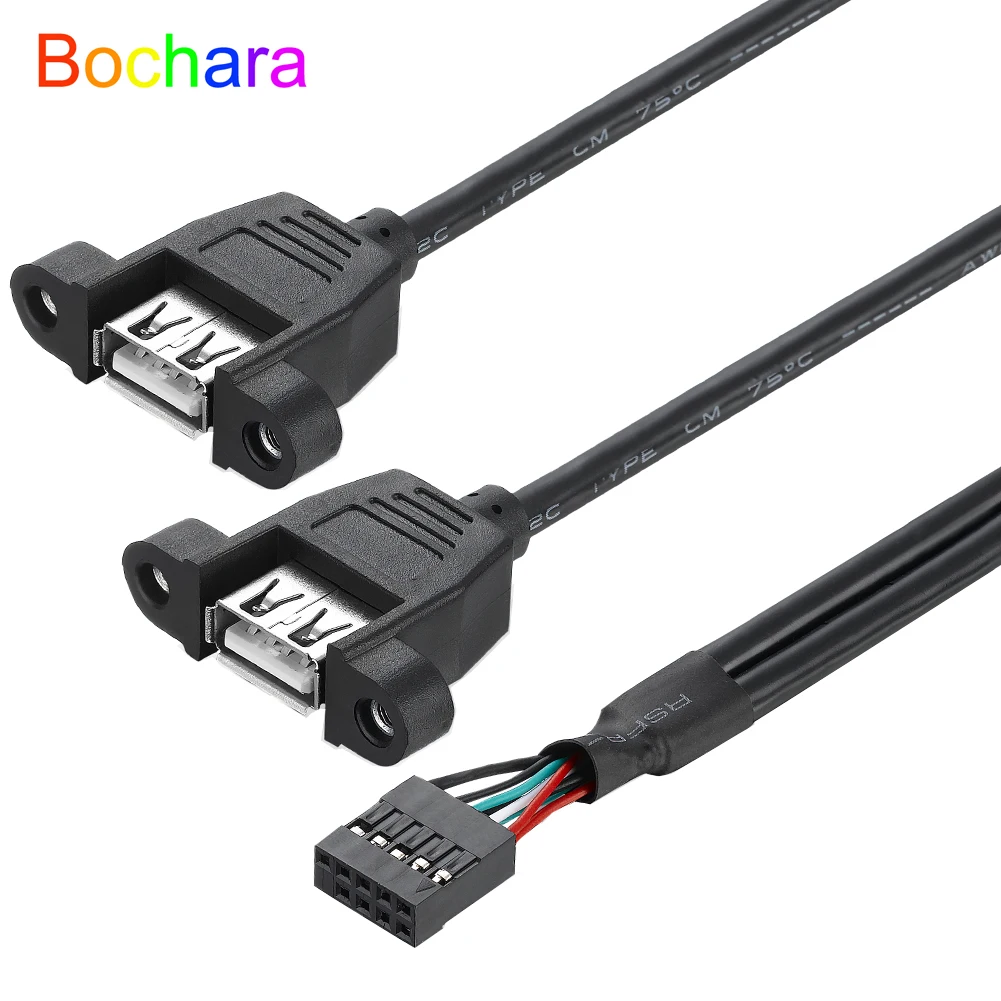 9-контактный разъем для материнской платы Bochara с двумя USB 2,0, гнездовой кабель для передачи данных, экранированный с винтовым креплением, 30 см, 50 см
