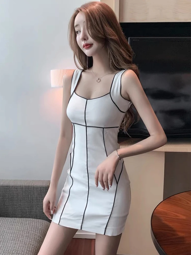 

Knit Elegant Women Dress Simple Casual Tank Sleeveless Bodycon Stretchy Mini Club Street Gown Femme Vestidos Ropa Mujer Verano