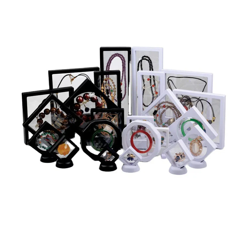 10Pcs Black  Film Jewelry Storage Box 3D Packaging Case Gemstone Free Stand Floating Frame Membrane Ring Earrings Necklace Displ