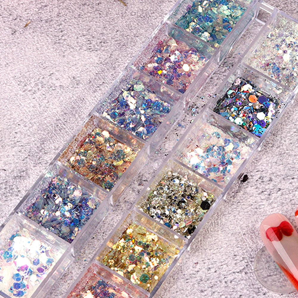 

1Box Mermaid Iridescent Hexagon Nail Art Glitter Sequin Holographic Flake Powder Paillette Gel Polish Decoration For Nails Salon