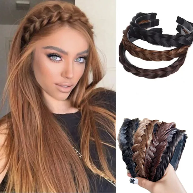 Fashion Fishbone Braid Lazy Wig Twist Hair Bands for Women Luxury Designer Non-slip Braided Wigs Headband Hair Accessories