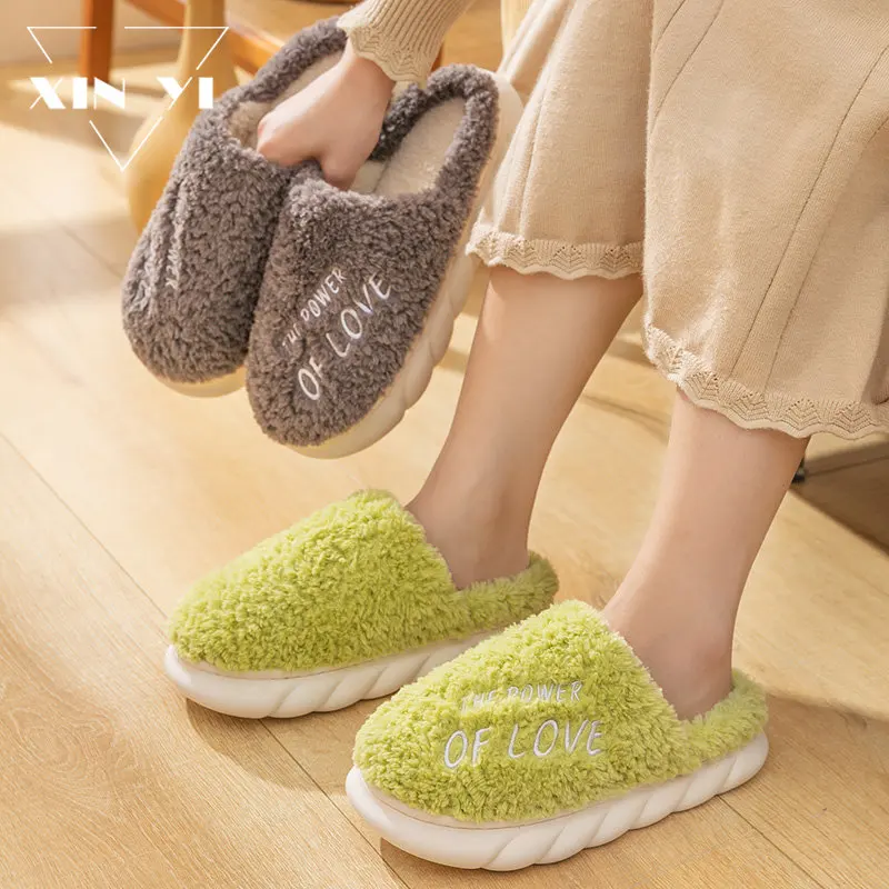 

2022new Winter Cute Warm Soft Sole Women's Slippers Indoor Floor Flat Furry Men's Slippers Home Plush Bedroom Light Cotton Shoes