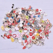 30/50/100pcs Random Mix Cute Floating Charms For Jewelry Making Supplies DIY Lockets Components Flowers Heart Charm Accessories