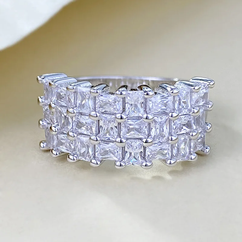 Роскошное Трехрядное Кольцо Из Стерлингового Серебра S925 С Бриллиантами Для