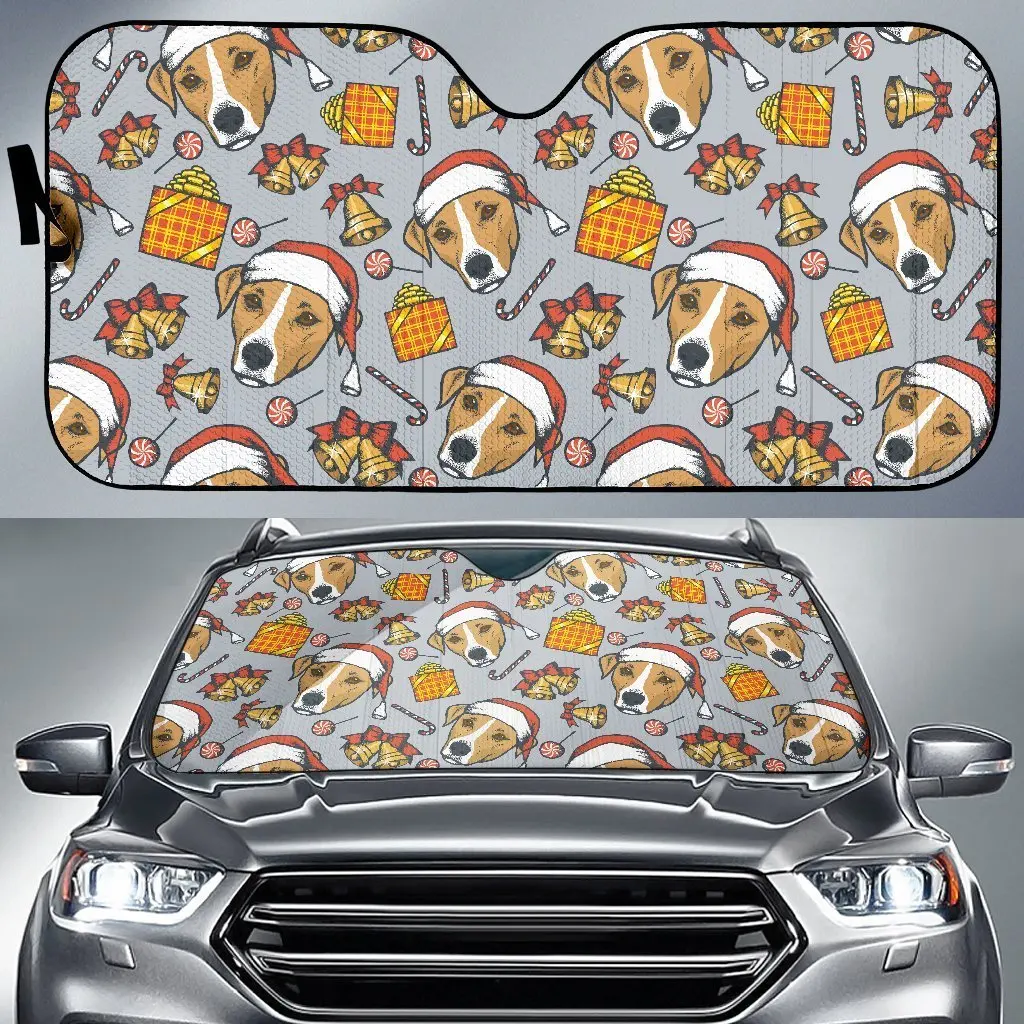 

Jack Russell Dog Christmas Pattern Print Auto Sun Shade Car Windshield Window Cover Sunshade