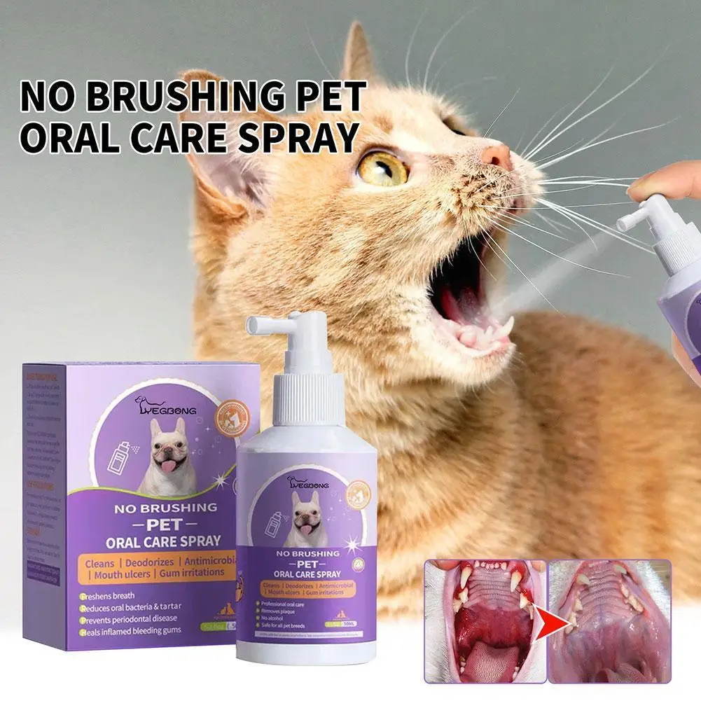 

50ml Pet Oral Cleanse Spray Dogs Cat Teeth Cleaning Tartar Breath Spray Freshener Plaque Reduce Pet Spray Spray Dental Buil V0Q9