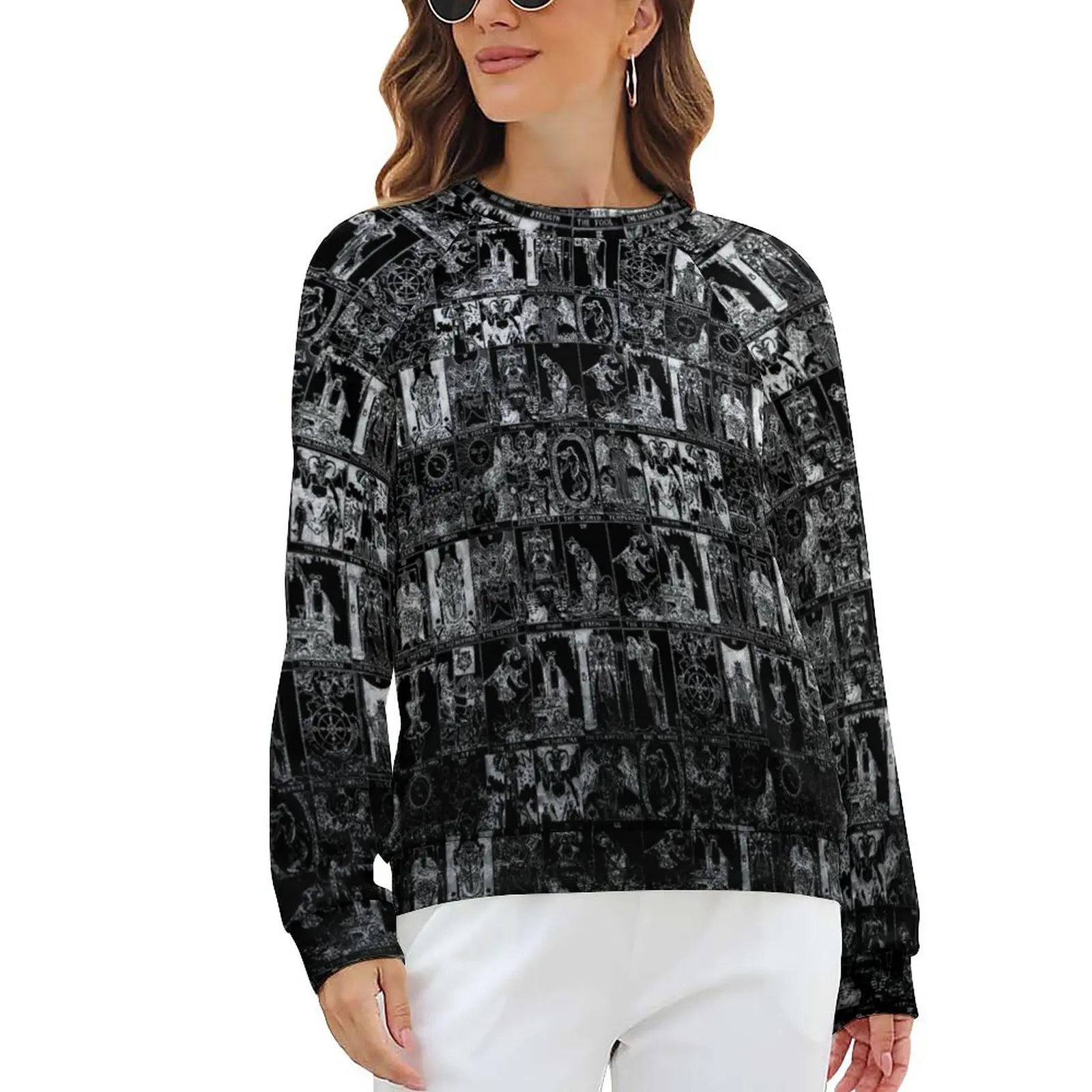 

Major Arcana Tarot Hoodies Women Long Sleeve Silver and Black Modern Casual Hoodie Autumn Harajuku Oversized Design Sweatshirts