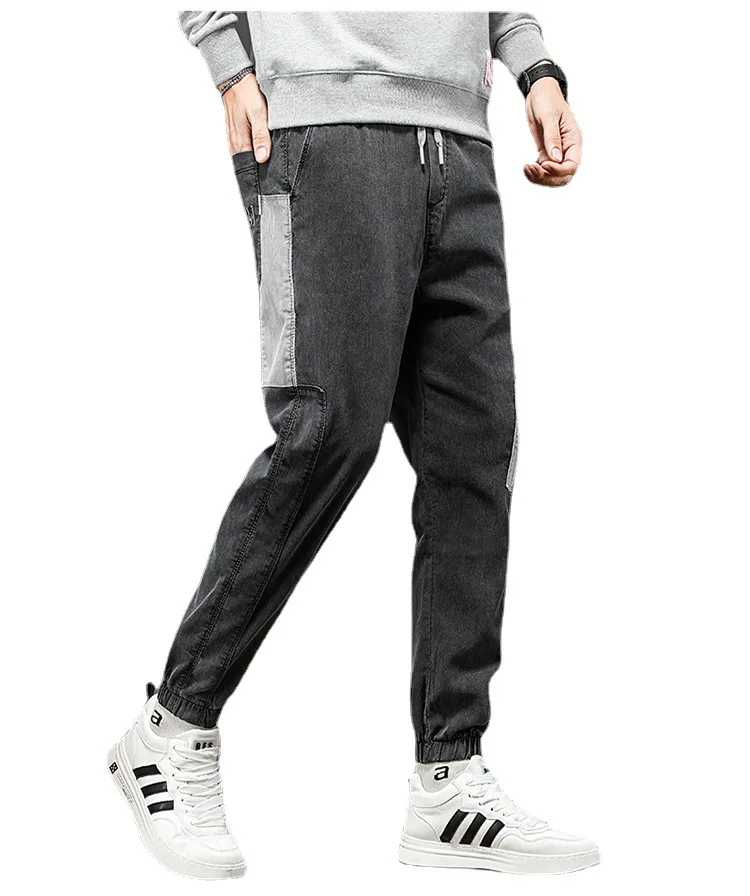 Jeans Ankle leg-tied Men Drawstring Loose Leg pants Korean style casual Harlan pants Lage size trousers  denim  streetwear
