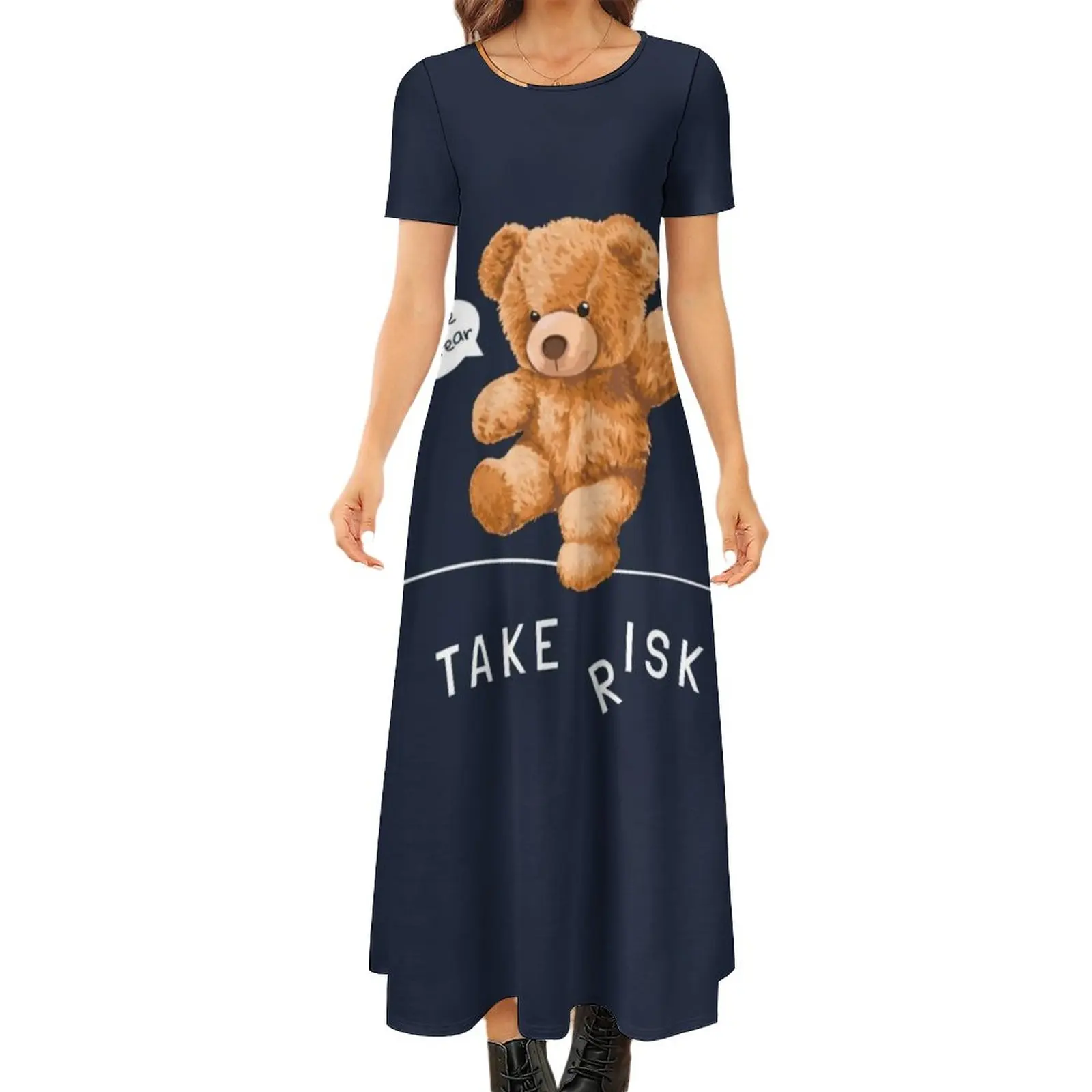 

Bear Toy Walking On String Dress Have No Fear Take Risk Elegant Maxi Dress Print Boho Beach Long Dresses Big Size 7XL 8XL