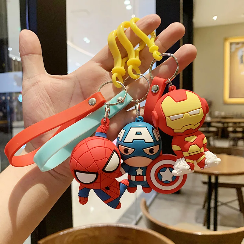 

Anime Disney Marvel Heroes Spiderman Keychain Cute Iron Man Cartoon Bag Pendant Car Key Accessories Birthday Gifts for Kids Boys
