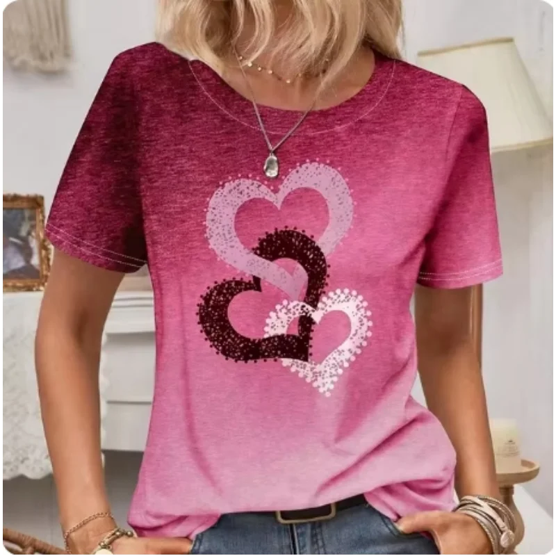 Женская футболка с круглым вырезом и короткими рукавами топ сердечком женская
