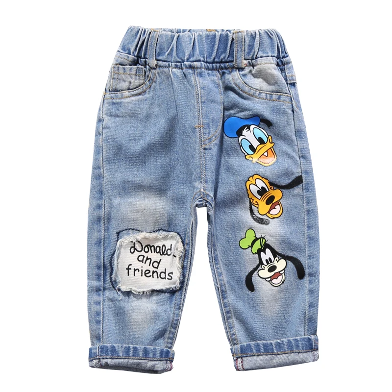 High Quality Kids Mickey Mouse Fashion Ripped Jeans Clothes Spring Autumn Baby Boys Girls Jeans Denim Pants Children Trousers