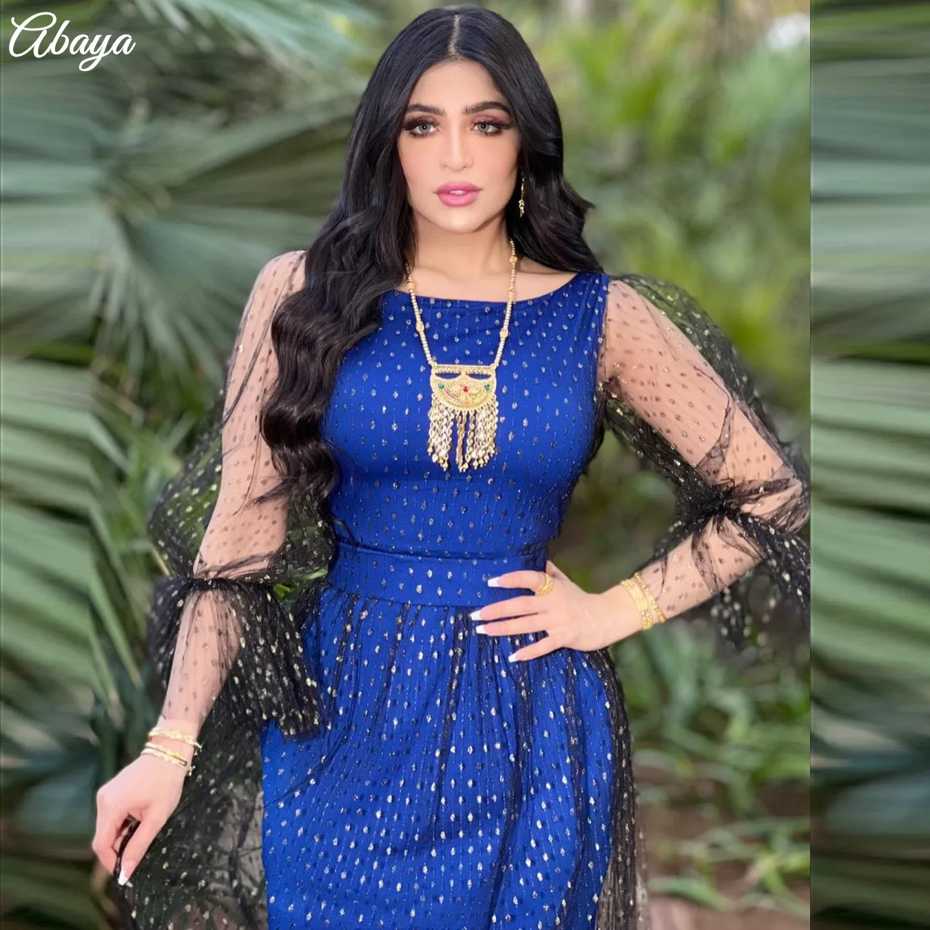 

Muslim Dresses Robe 2022 New Abaya Party Evening Dress Dubai Djelaba Femme Mesh Long Sleeves Patchwork Elegant Gowns